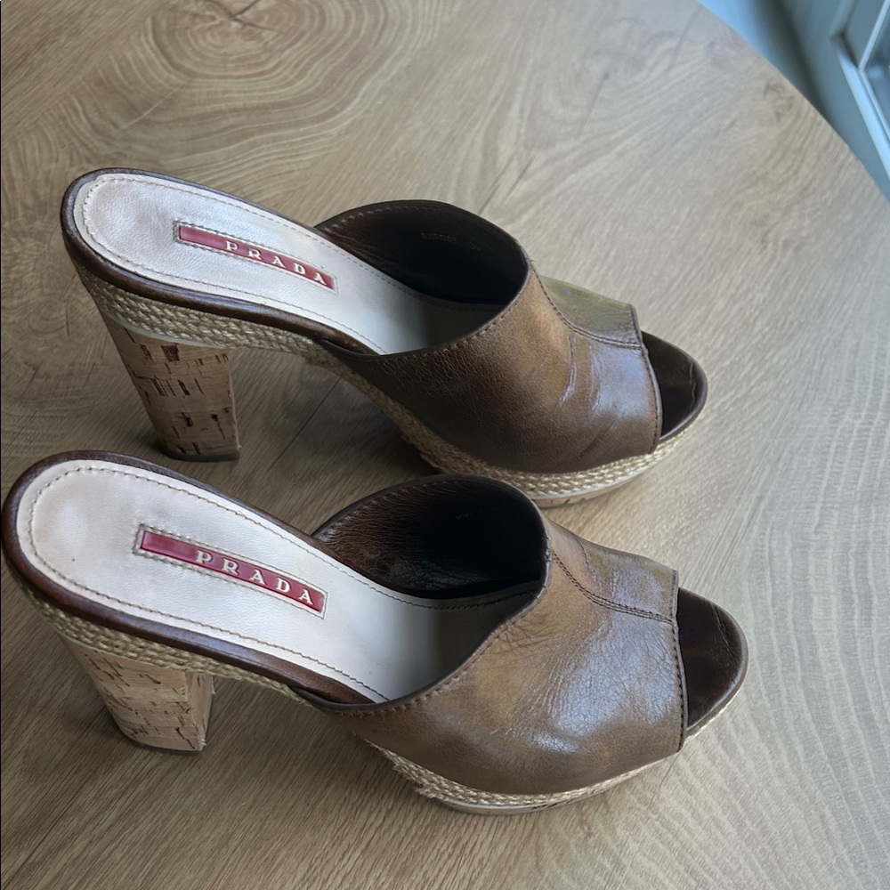 Prada Women's Tan Leather Mules
